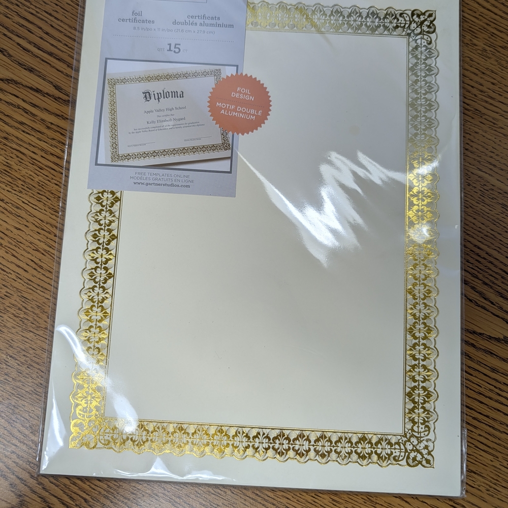 Gartner Studios Gold Foil Certificate Paper